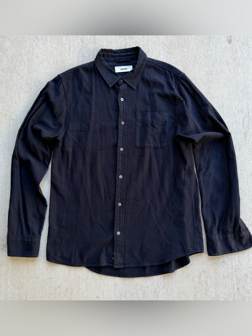 Buck Mason Draped Twill One Pocket Shirt Long Sleeve Black Size Small